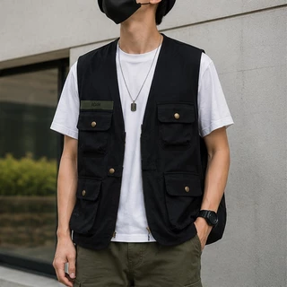เสื้อกั๊กเดินป่า เสื้อกั๊กผู้ชาย ทรงหลวมใส่สบาย มีซิปหน้า มีกระเป๋าหลายช่อง เสื้อกั๊ก ระบายอากาศ ใส่ได้ทั้งหญิงชาย
