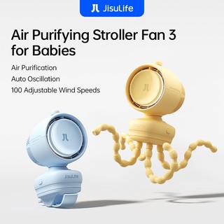 「NEW」JISULIFE Stroller Fan 3 Air Purification Octopus Baby Fan 5000mAh Long Battery Time Rechargeable Portable Electric Mute Turbo Table Clip Fan 100 Speeds Strong Wind with Light For Pet Cat & Dog Car Crib Camp
