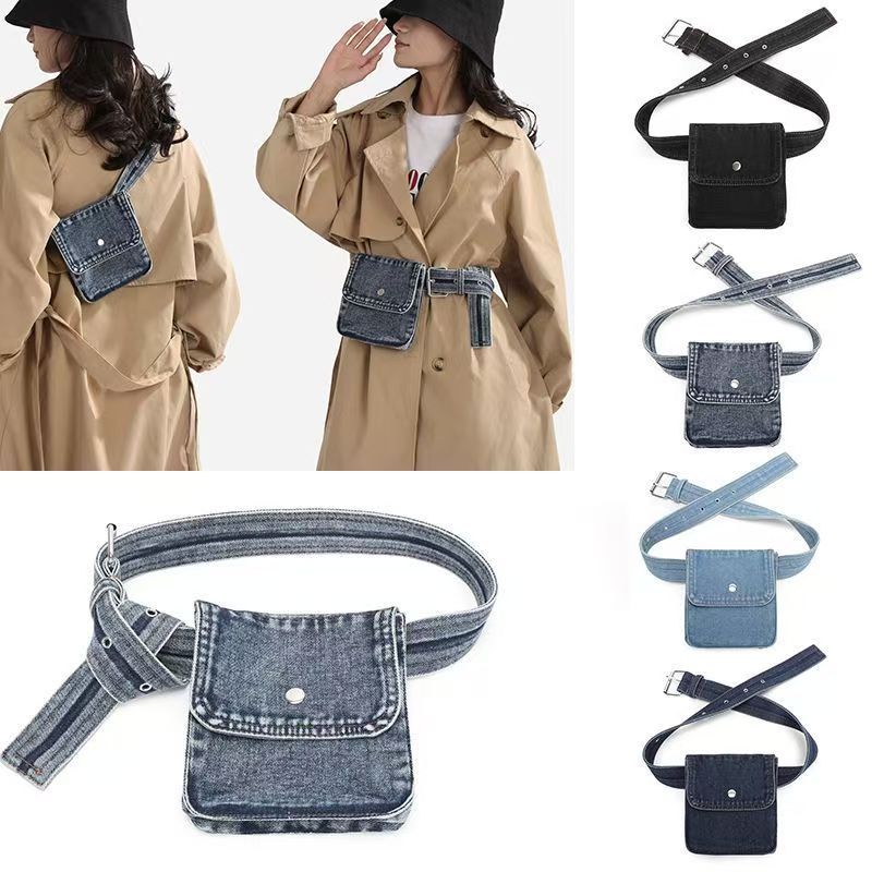 ตอนนี้ญี่ปุ่น kapital สไตล์ยุคกลางจดหมายผ้าใบ Denim ผ้ากันเปื้อนเอวกระเป๋าออกแบบหัวเข็มขัดผู้ชายผู้หญิงกระเป๋าหน้าอก 5.28