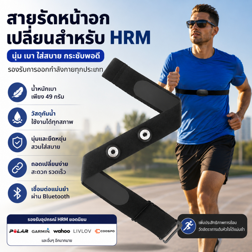 Polar H7 H9 H10 สายเข็มขัดรัดหน้าอก สำหรับ วัดอัตราการเต้นหัวใจ สายรัดทดแทนใช้งานร่วมกับ Heart Rate 