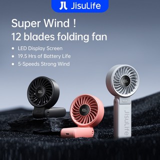 JISULIFE Handheld Fan Life7 Mini Fan Portable Rechargeable Electric Fans 3600/5000mAh Battery Foldable USB With 5 Gears Strong Wind For Summer School Small Fans