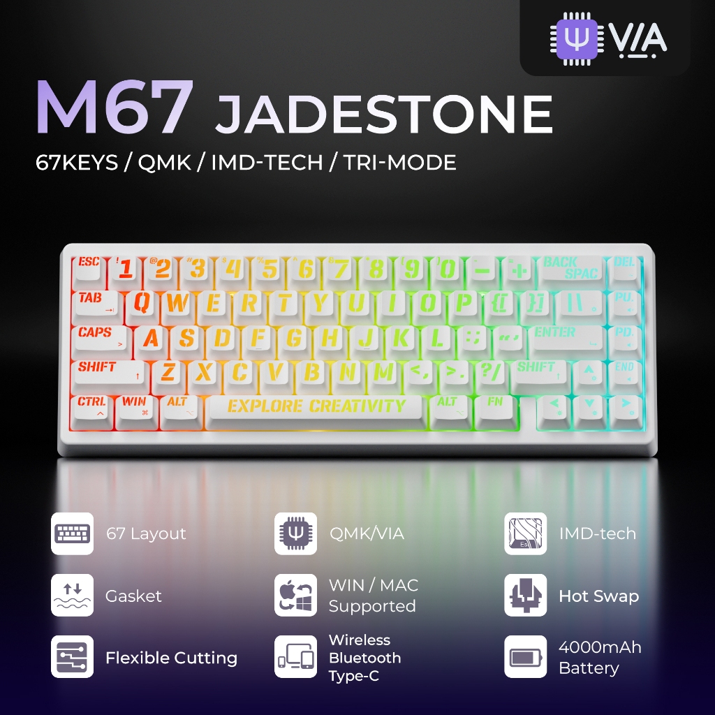 XVX M67 Mechanical Keyboard OEM Profile White/Black IMD-Tech Keycaps 2.4GHz Wireless เข้ากันได้กับ W