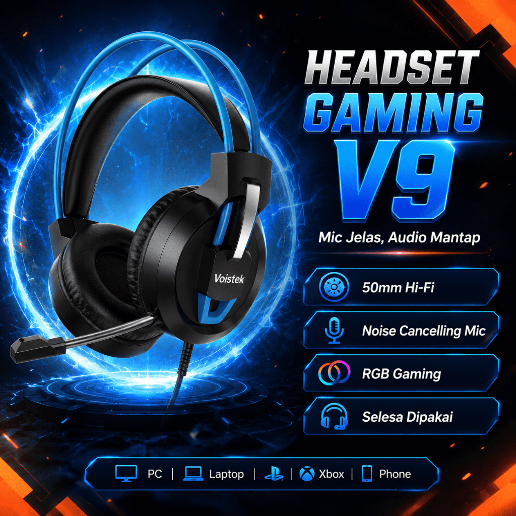 Voistek V9 หูฟังเล่นเกมแบบมีสายพร้อมไมโครโฟน RGB ไฟ LED 3.5 มม.ชุดหูฟังสเตอริโอเบสสําหรับ PC แล็ปท็อ
