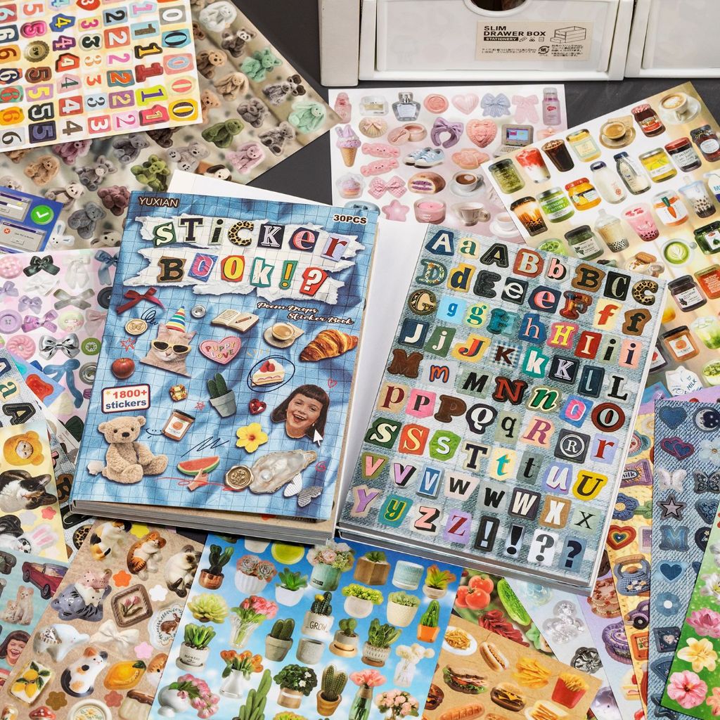 โอยา | Alphanumeric Flower Sticker Book Drip Poem Retro Style Handbook diy ตกแต่งภูมิทัศน์วัสดุ 30 แผ่น