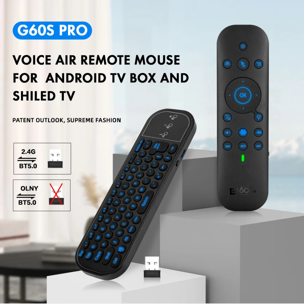 G60S Pro Air Mouse รีโมทคอนโทรลเสียงไร้สาย 2.4G และ Bluetooth Dual Mode พร้อม Backlit Mini คีย์บอร์ด