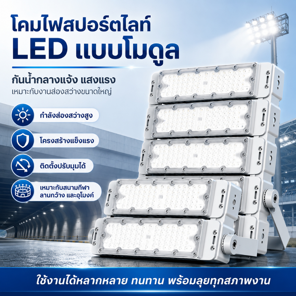 ไฟสปอตไลท์ LED กันน้ำ กำลัง 200W เหมาะใช้เป็นไฟถนน ไฟภูมิทัศน์ ไฟสนามกีฬา และโรงงาน