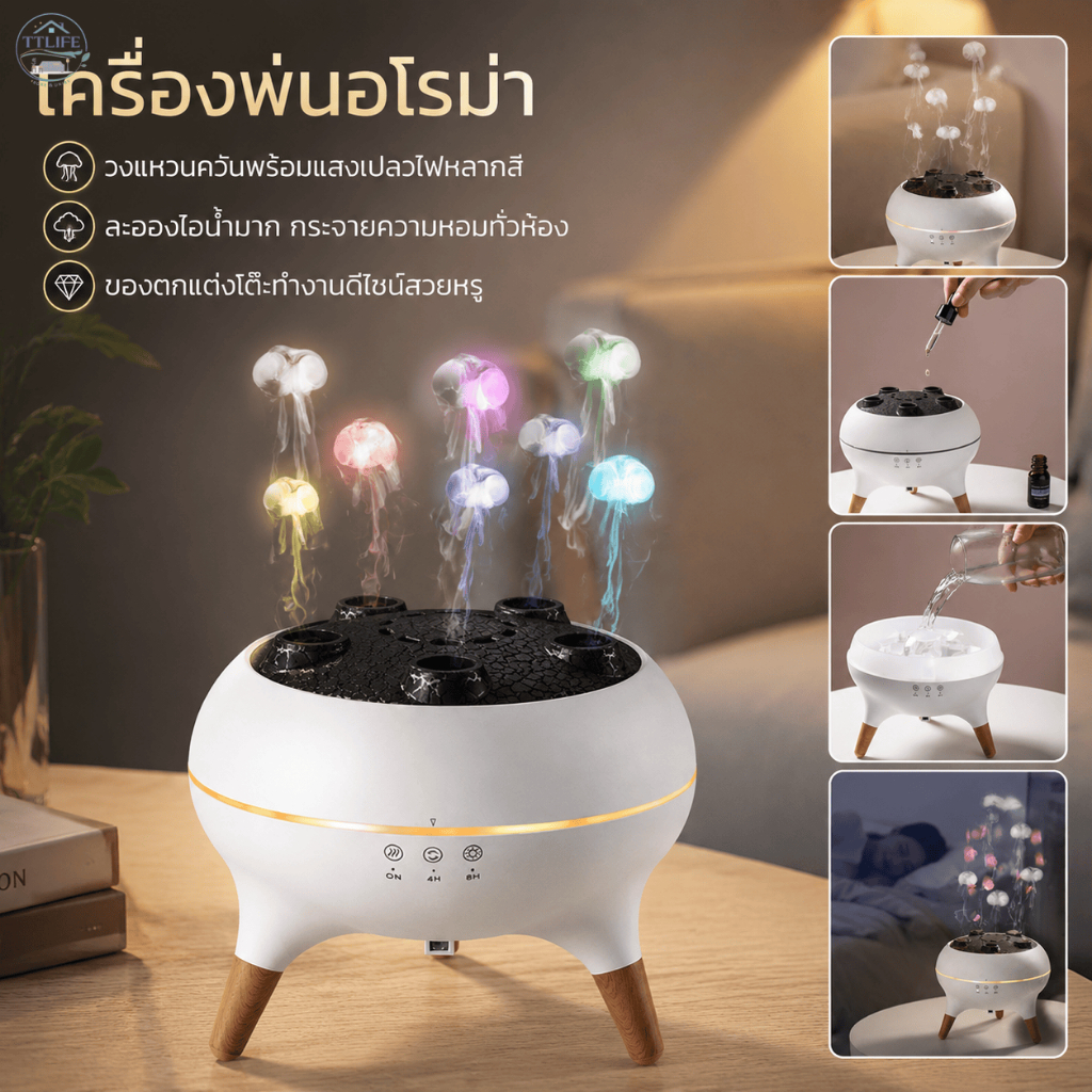 【คลังในประเทศ+COD】เครื่องพ่นอโรม่า 5 หัว พ่นหมอกแรง วงแหวนควัน LED เปลวไฟสีสัน เครื่องกระจายกลิ่นหอม ตั้งโต๊ะ ห้องนอน ของขวัญแต่งบ้าน