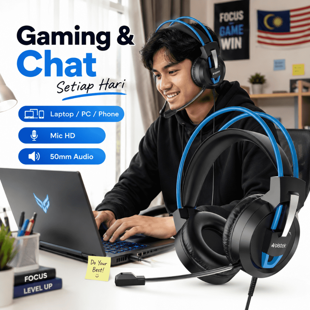 Voistek V9 หูฟังสําหรับเล่นเกมชุดหูฟังแบบมีสายพร้อมไฟ RGB 50 มม.Hi-Fi สเตอริโอเสียงรอบทิศทาง Mic สํา