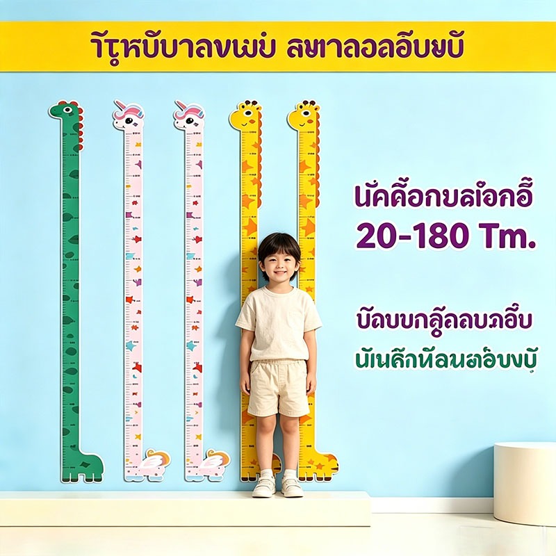 สติกเกอร์ติดผนังเด็กความสูงกันน้ําและป้องกันการเปรอะเปื้อนที่ถอดออกได้การเจริญเติบโตบันทึกความสูงไม้บรรทัดวัด