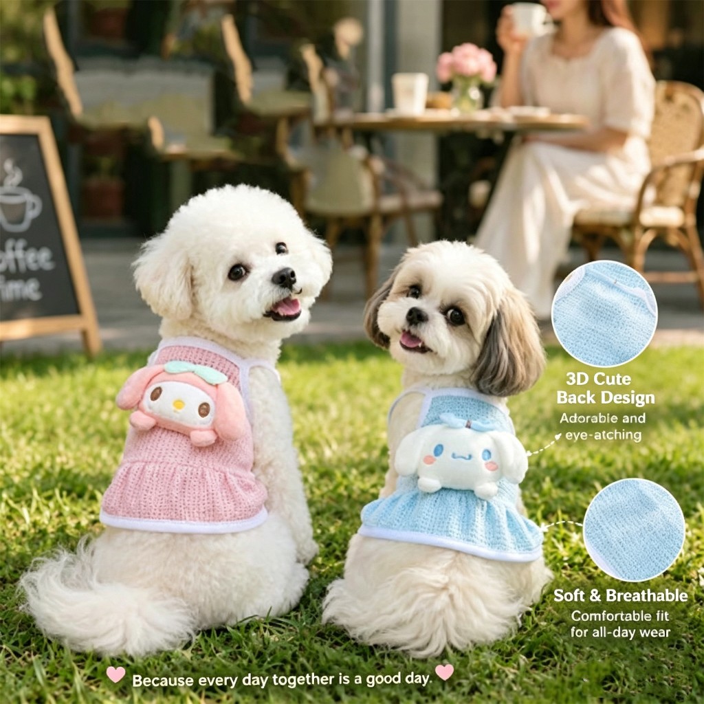 SANRIO การออกแบบที่ไม่มีสายหนังระบายอากาศแบบตาข่ายพร้อมตุ๊กตา ซานริโอ ชุดสัตว์เลี้ยงน้ําหนักเบาระบายอากาศได้