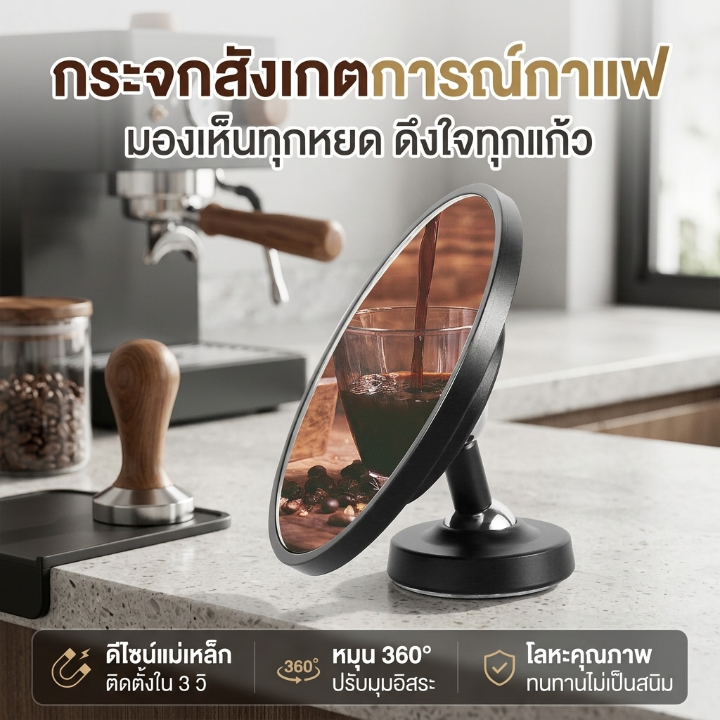 กระจกสังเกตการสกัดกาแฟ 360° หมุนเอสเปรสโซสังเกตกระจกสะท้อนแสงแม่เหล็กโลหะกาแฟสกัดกระจกสะท้อนแสง 6.5x3.4x4 ซม. SHOPTKC7442