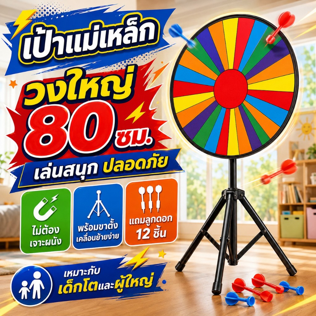ชุดกระดานปาเป้าแม่เหล็กแสนสนุก 80 ซม. พร้อมขาตั้ง เกมเป้าหมายในร่มที่ปลอดภัยสําหรับเด็กและผู้ใหญ่ รวมลูกดอกแม่เหล็ก 12 ชิ้น