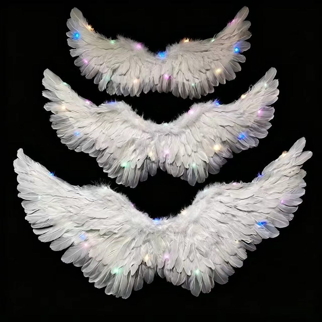 White Angel Feather Wings Led Ribbon Lights Cosplay Props pZRb
