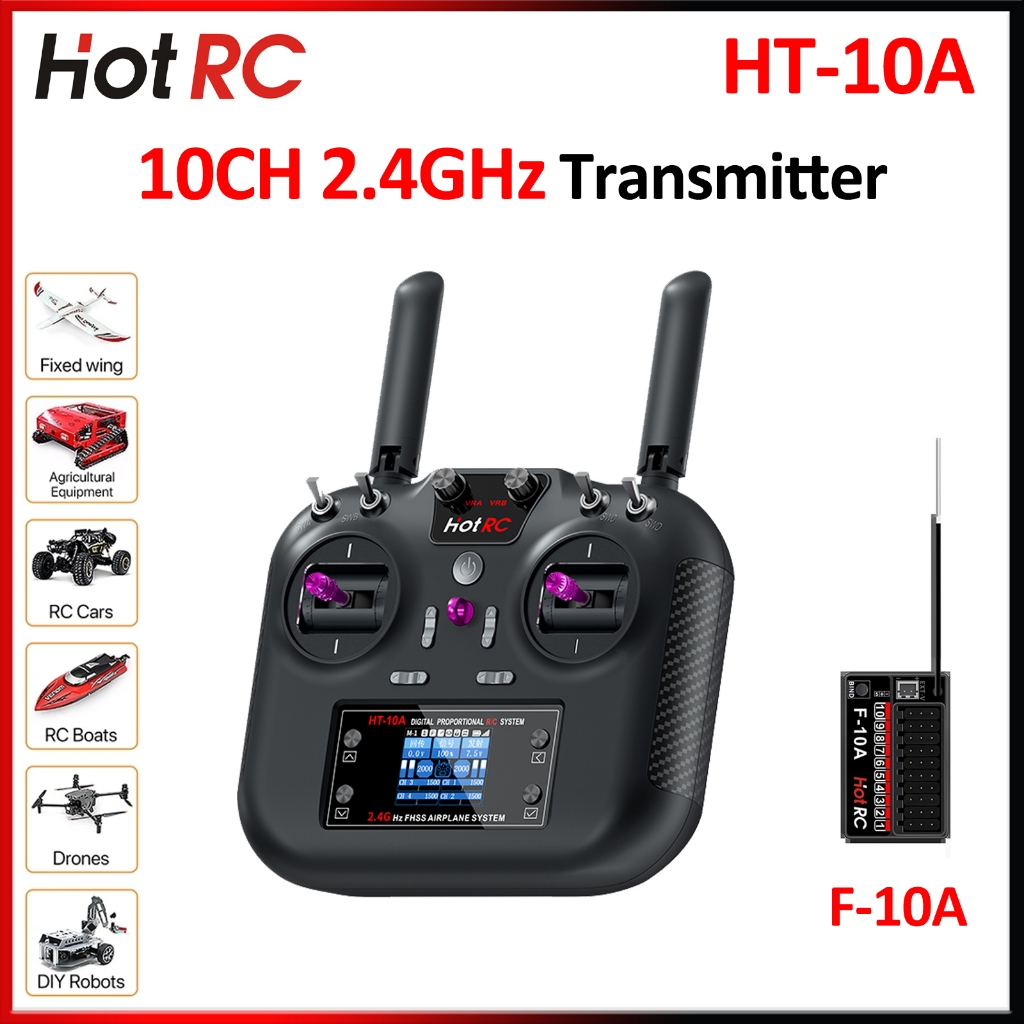 HotRC HT-10A เครื่องส่งสัญญาณ HT10A 2.4G 10CH ซ้าย/ขวามือ/วงจรคู่คันเร่งรีโมทคอนโทรล F10A สําหรับ RC