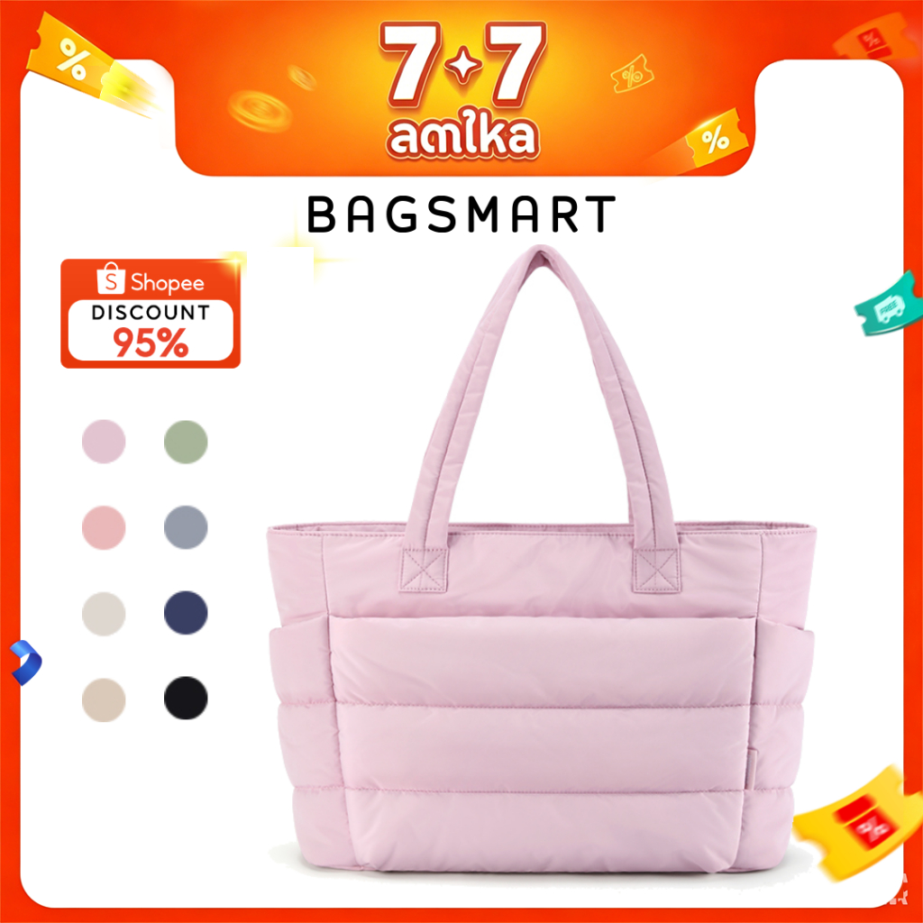BAGSMART Tote Bag กระเป๋าสะพายผู้หญิง ขนาดใหญ่ กระเป๋าเมฆนุ่มพอง สีพื้น มีหลายช่อง