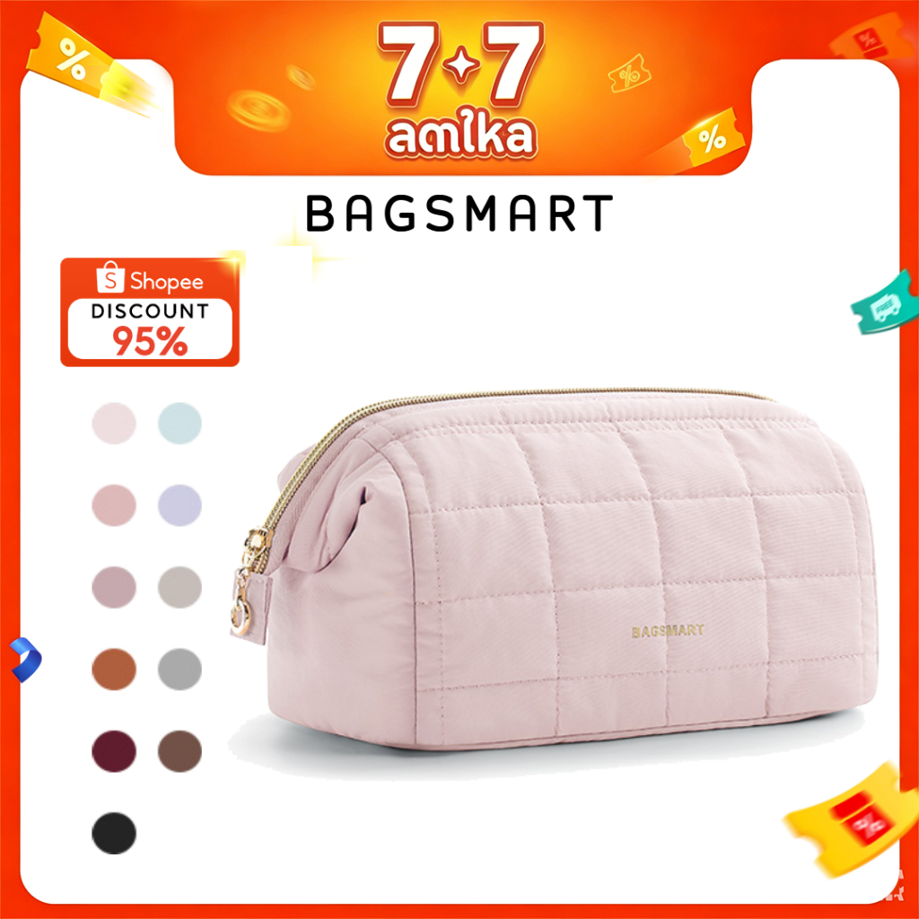 BAGSMART กระเป๋าเครื่องสําอางกระเป๋าเดินทางแต่งหน้า Puffy เบาะ Make Up กระเป๋าสําหรับผู้หญิงอุปกรณ์อาบน้ํา Organizer Case