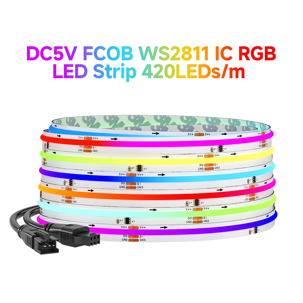 BTF-LIGHTING 5V COB RGB IC 420LEDs/m แถบไฟ LED แบบ IC WS2811 ที่สามารถกำหนดที่อยู่ได้