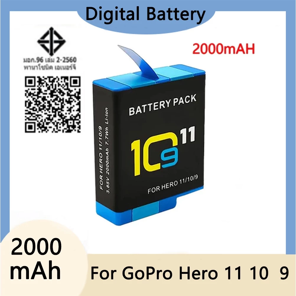 2000Mah 3 แบตเตอรี่สําหรับ Gopro Hero 11 10 9 Li-Ion แบตเตอรี่ Pack Motion กล้องแบตเตอรี่สําหรับ Go