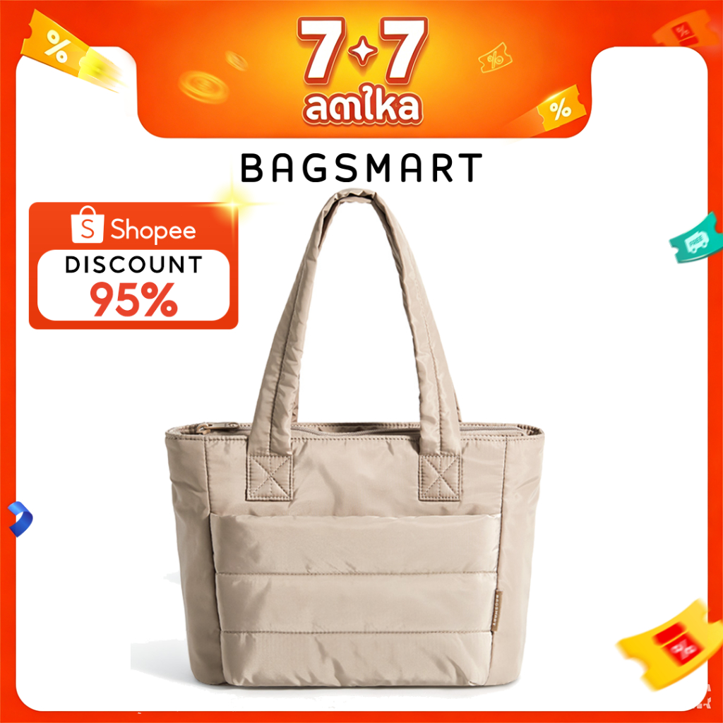 BAGSMART Tote Bag สําหรับผู้หญิง, กระเป๋าโท้ทพองน้ําหนักเบาพร้อมช่องใส่ของ, กระเป๋าถือกระเป๋าสะพายผ้านวมสําหรับเดินทาง, ทํางาน