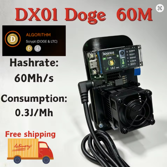 DX01 60MH/s 5nm ชิป Doge Solo Miner 30dB เงียบ Scrypt LTC Miner 1.9 "LILYGO หน้าจอ DOGEXUS Home