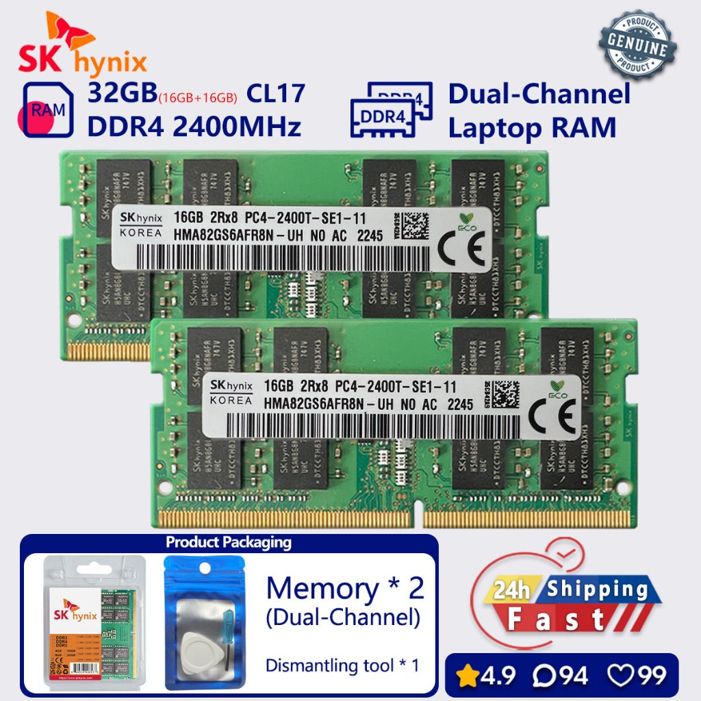 SK hynix 16GB 32GB DDR4 2400 mhz หน่วยความจํา Dual Channel แล็ปท็อป SODIMM PC4 19200s RAM