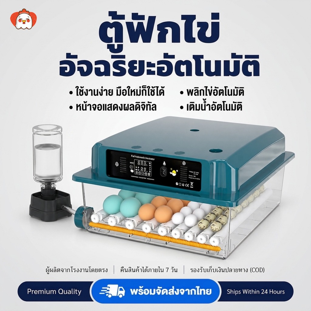 [ส่งจากกรุงเทพ] ตู้ฟักไข่อัตโนมัติ 16/36/64/120 ฟอง 220V/12V ระบบไฟคู่ ตู้ฟักไข่ ไม่ต้องติดตั้ง ประกัน 1 ปี [มือใหม่ใช้สบาย]