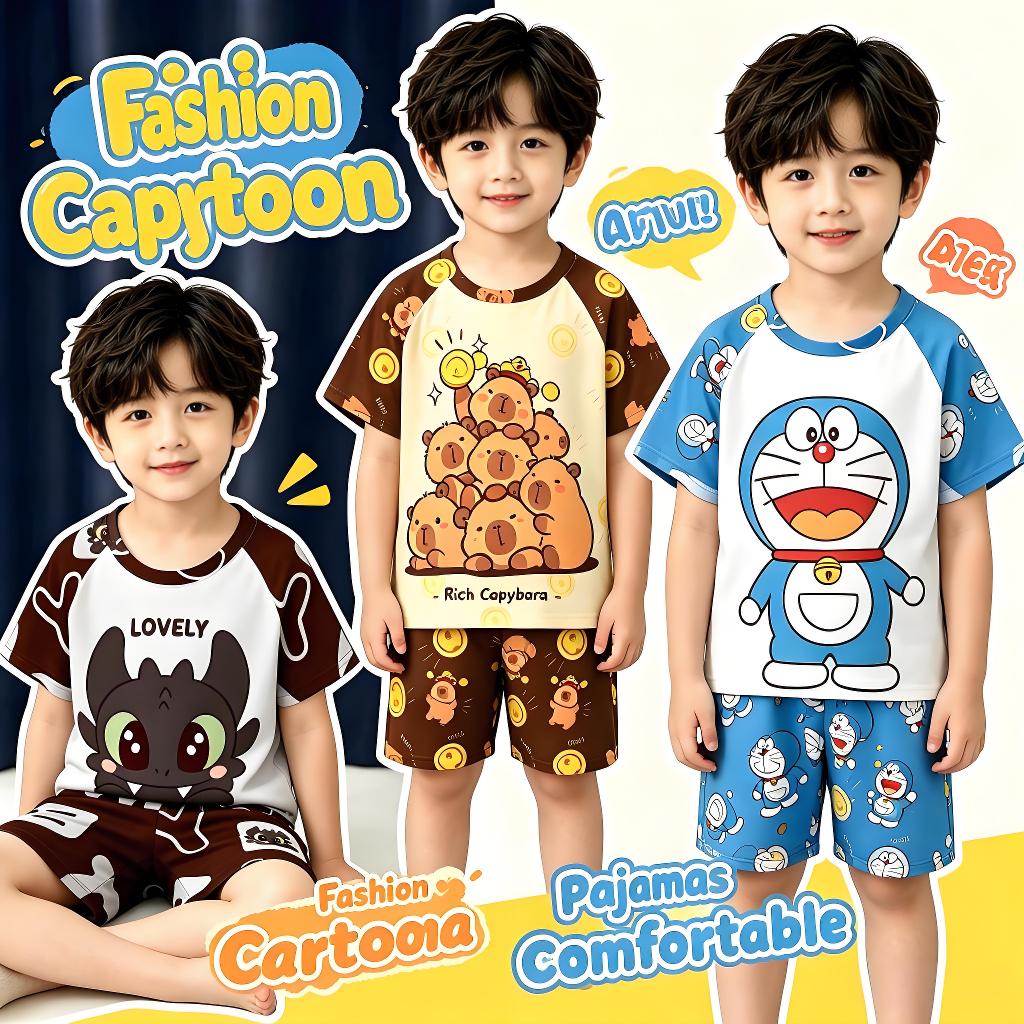 ชุดนอนเด็กทารก แขนสั้นคอกลม Tom & Jerry สไตล์วัยรุ่นสำหรับอายุ 3-4 ปี