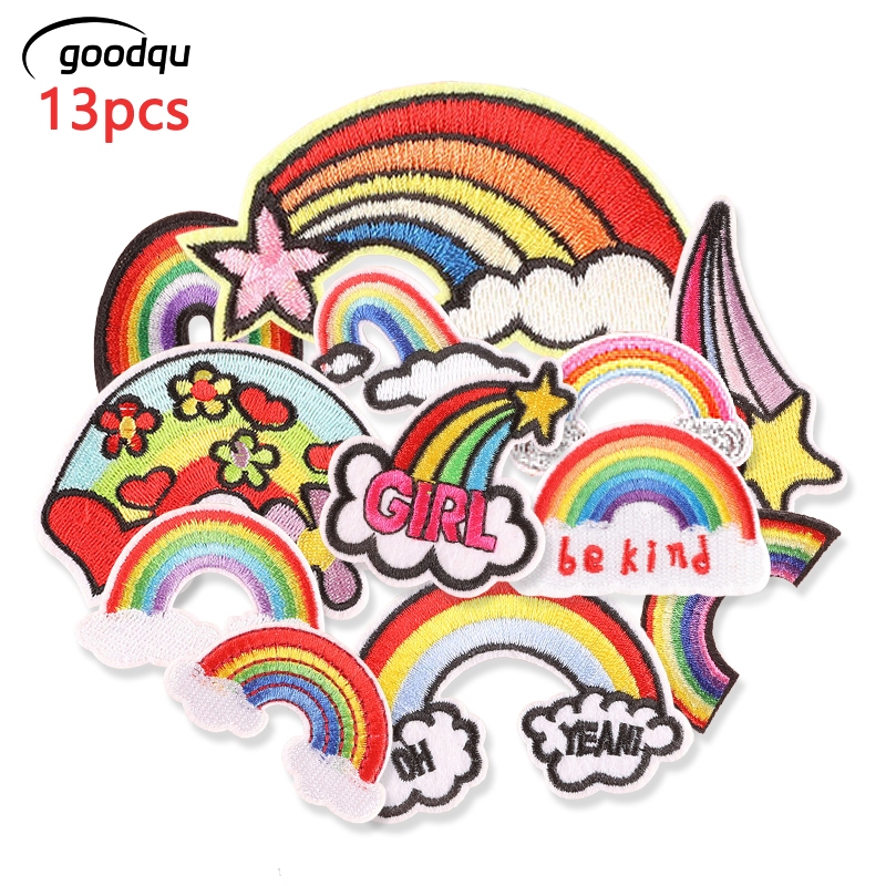 13pcs แพทช์สําหรับเสื้อผ้าเด็ก Iron On Rainbow Lot ขายส่งปักจํานวนมาก Applique Pack น่ารัก Parche Ropa ผ้าเย็บแจ็คเก็ต