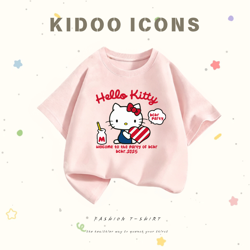 Kidoo Icons เสื้อยืดคอกลมเด็กผู้หญิงฤดูร้อน สไตล์ลำลอง ทรงหลวม ลายการ์ตูนสาวผมยาวลายกราฟฟิตี เนื้อผ้านุ่ม ยืดหยุ่น ผ้าฝ้ายแท้ 100% #A01+5694