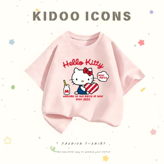 Kidoo Icons เสื้อยืดเด็กผู้หญิงฤดูร้อน คอกลม ทรงหลวมสบาย ลายการ์ตูน Hello Kitty เนื้อผ้านุ่มยืดหยุ่น ผ้าฝ้าย100% #A01+585