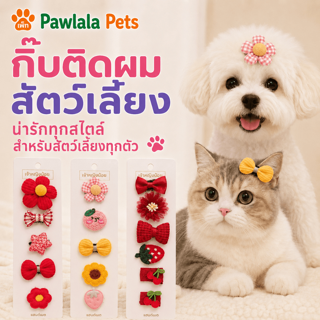 กิ๊บติดผมสัตว์เลี้ยง 5 ชิ้น กิ๊บมินิกันลื่น เครื่องประดับแต่งขน สำหรับแมว สุนัขเล็ก เท็ดดี้ น่ารัก ใส่สบาย