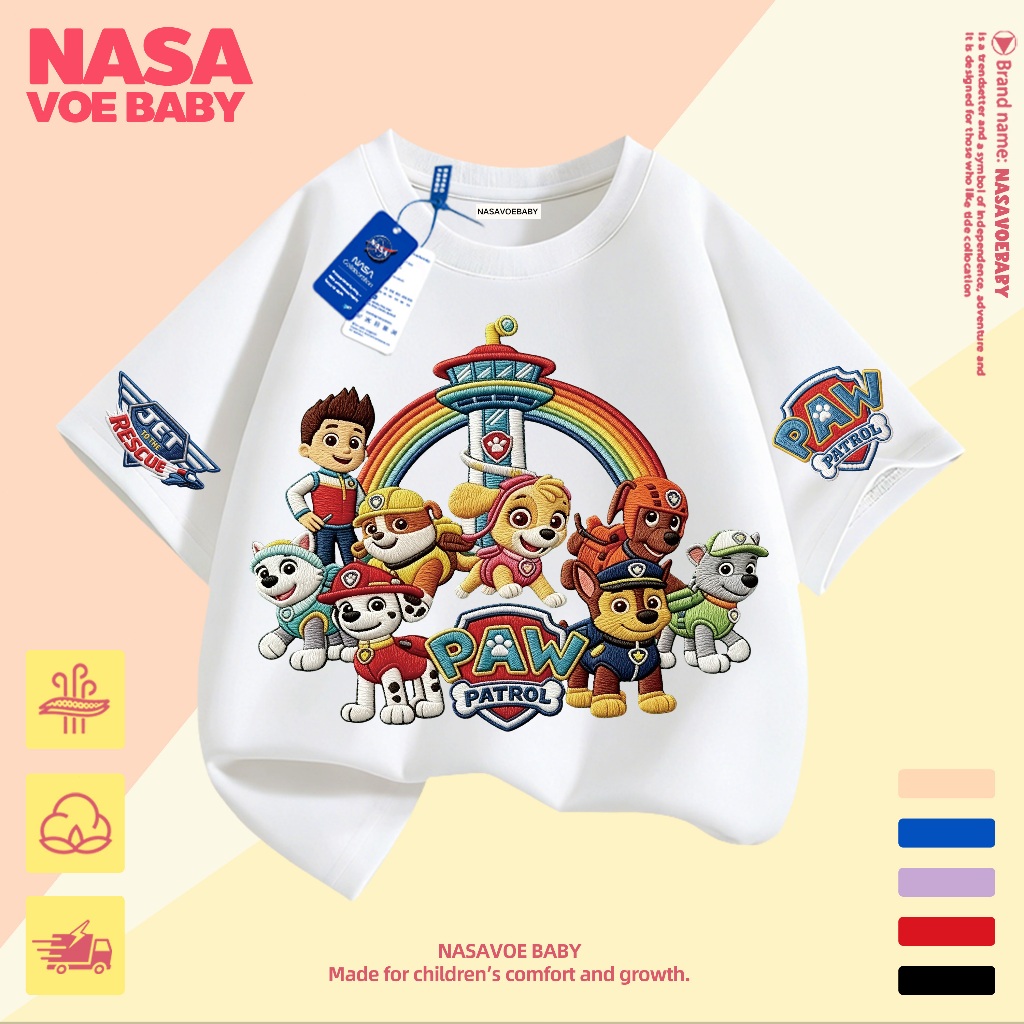 【ส่งเร็ว 24ชม】 เสื้อยืดเด็ก ลายการ์ตูน Paw Patrol นสดใส ไม่ต้องรีด จัดส่งจากไทย