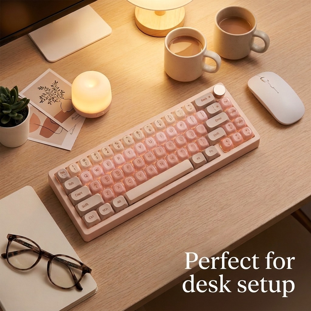 BOW GK68 Foundation Pink Hot Swap Mechanical Keyboard Triple Mode Wireless with Mahjong Clicky Switc