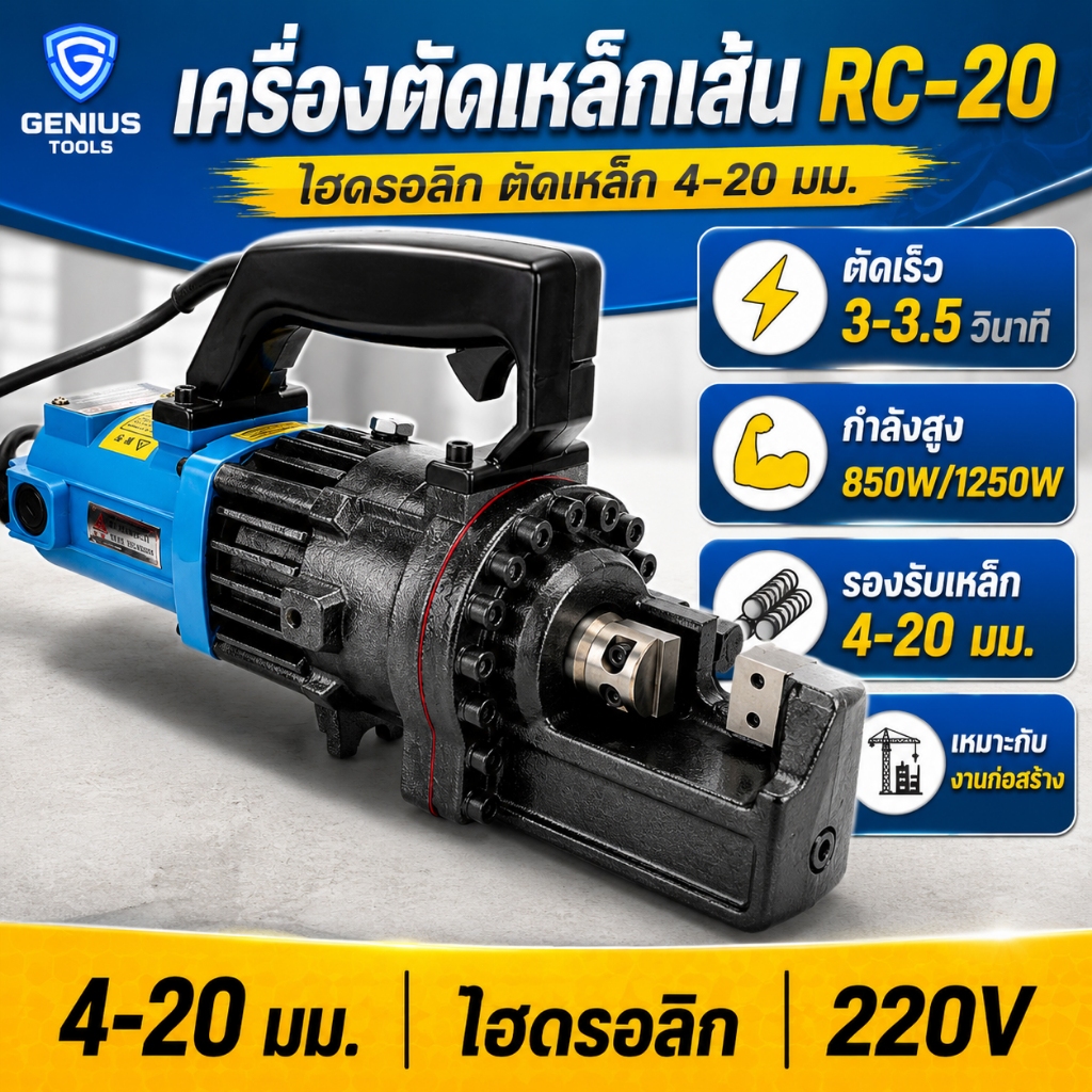 ✈จัดส่งในพื้นที่✈ เครื่องตัดเหล็กเส้น RC-20 ไฮดรอลิก มือถือ พกพา 1200W ตัดเร็ว แรงสูง งานก่อสร้าง Hydraulic Rebar Cutter