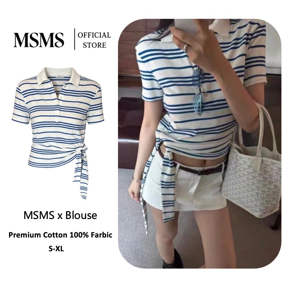 MSMS เสื้อโปโลลายทางสีตัดกัน สไตล์สตรี สลิมฟิต สำหรับฤดูร้อน