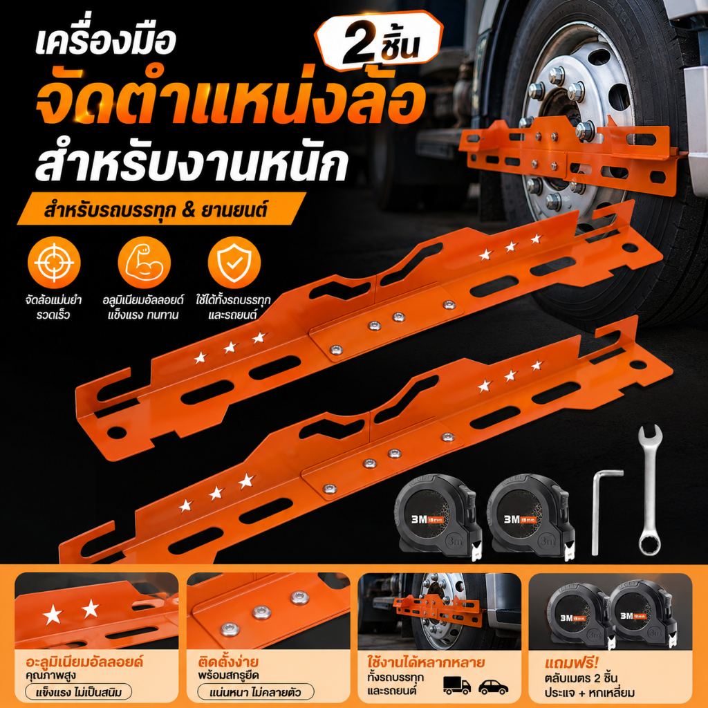 ✈จัดส่งในพื้นที่✈ เครื่องมือจัดตําแหน่งล้อสําหรับงานหนัก 2 ชิ้น, อลูมิเนียมอัลลอยด์, สีส้ม, สําหรับรถบรรทุกและยานยนต์