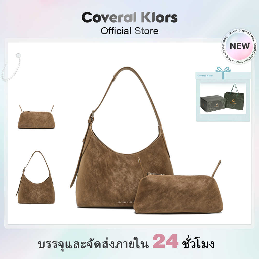COVERAL KLORS สไตล์ใหม่พร้อมสต็อกสุภาพสตรีแฟชั่น Commuter hobo Bag Multi-Space Storage Child-Mother Bag Simple Retro กระเป๋าสะพาย