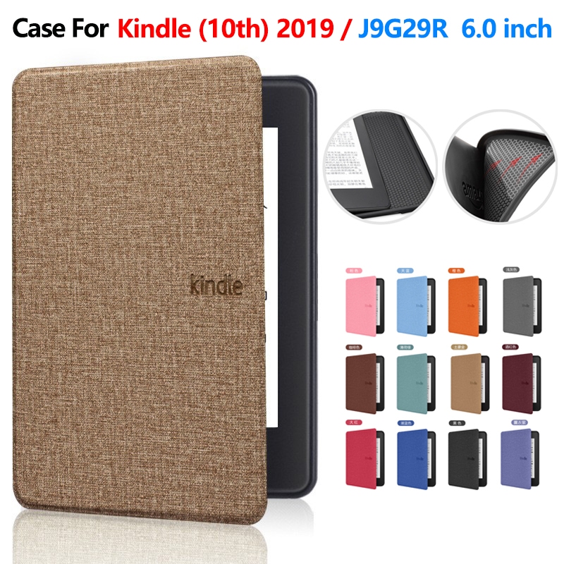 สําหรับ Kindle (10th Gen) 2019 6.0 นิ้ว J9G29R แฟชั่นสีทึบผ้า Texture Flip Cover E-Book Case