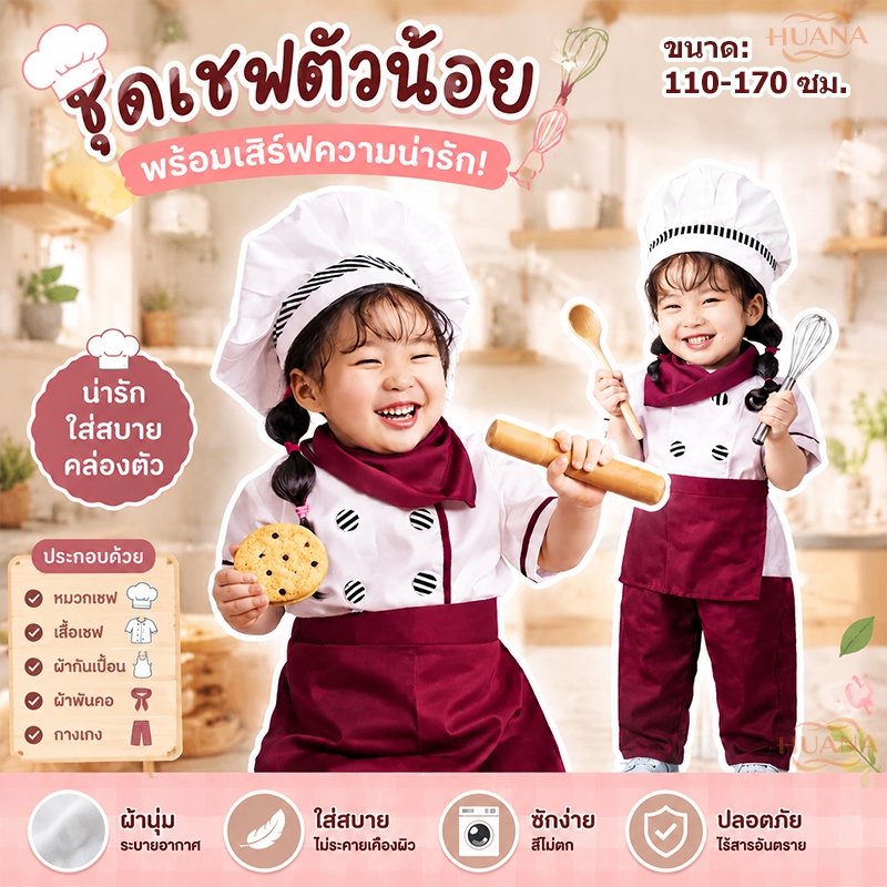 ส่งจากไทย ชุดเชฟและแม่ ชุดอาชีพในฝันสำหรับเด็กชุดเชฟเด็ก พ่อครัว แม่ครัว เชฟ Chef costume อาชีพเชฟและแม่ครัว มีหลายสีให้เลือก พร้อมส่งจากไทย