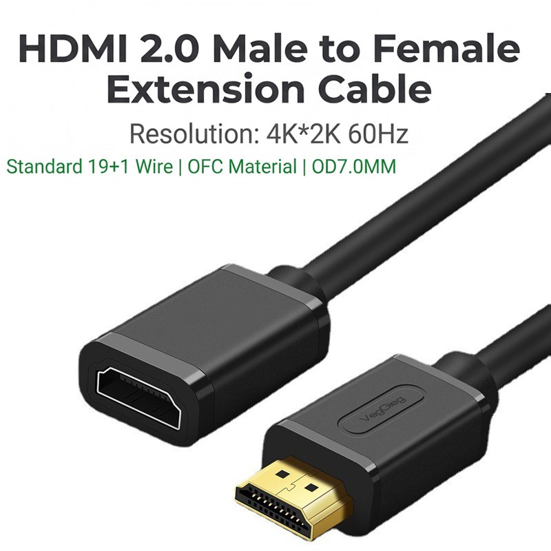 VegGieg สายไฟ HDMI ชายหญิง 4K HD HDMI2.0 ทีวีคอมพิวเตอร์โปรเจคเตอร์อินเทอร์เฟซสายต่อ Gold-Plated แกนทองแดงบริสุทธิ์ Anti-ชํารุด