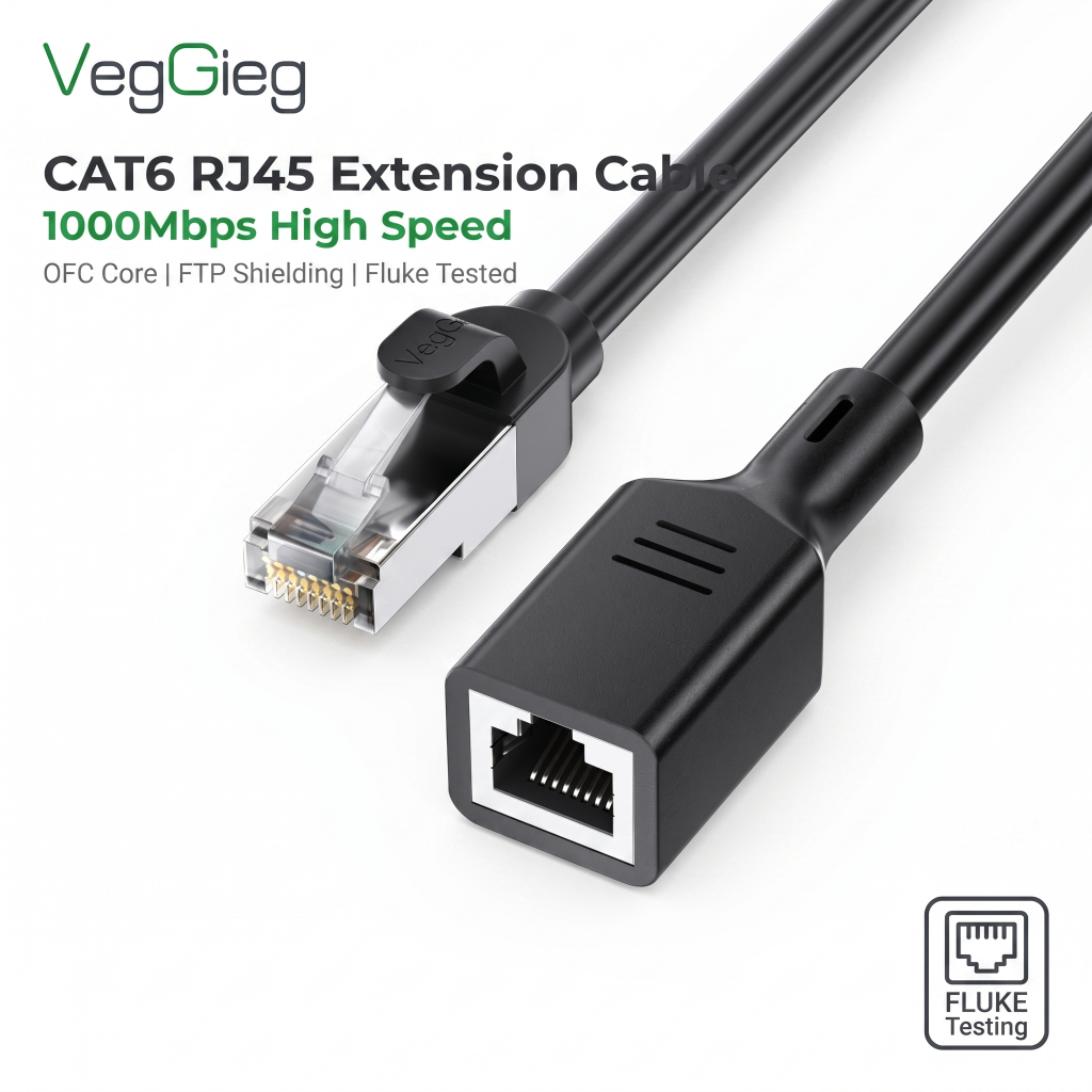 Vegieg Cat6 หกประเภท Gigabit Shielding สายเคเบิลเครือข่ายสายต่อ RJ45 ชายหญิงทองแดงบริสุทธิ์ในครัวเรือนคอมพิวเตอร์เราเตอร์การตรวจสอบเครือข่ายขยายสายก้น