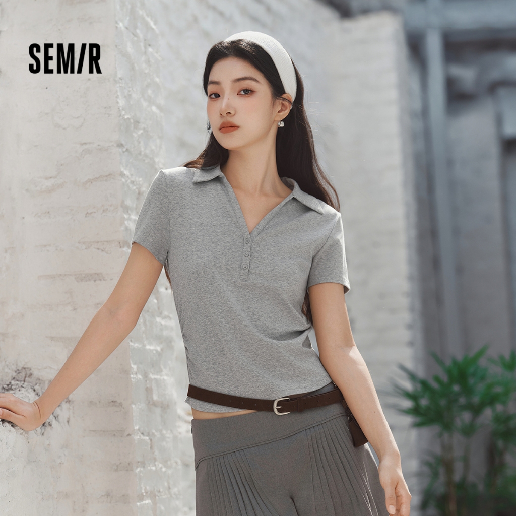 Semir Cooling เสื้อโปโลผู้หญิง 2026 ฤดูร้อน Cropped Slim Ruched เอว Slimming Elegant Top