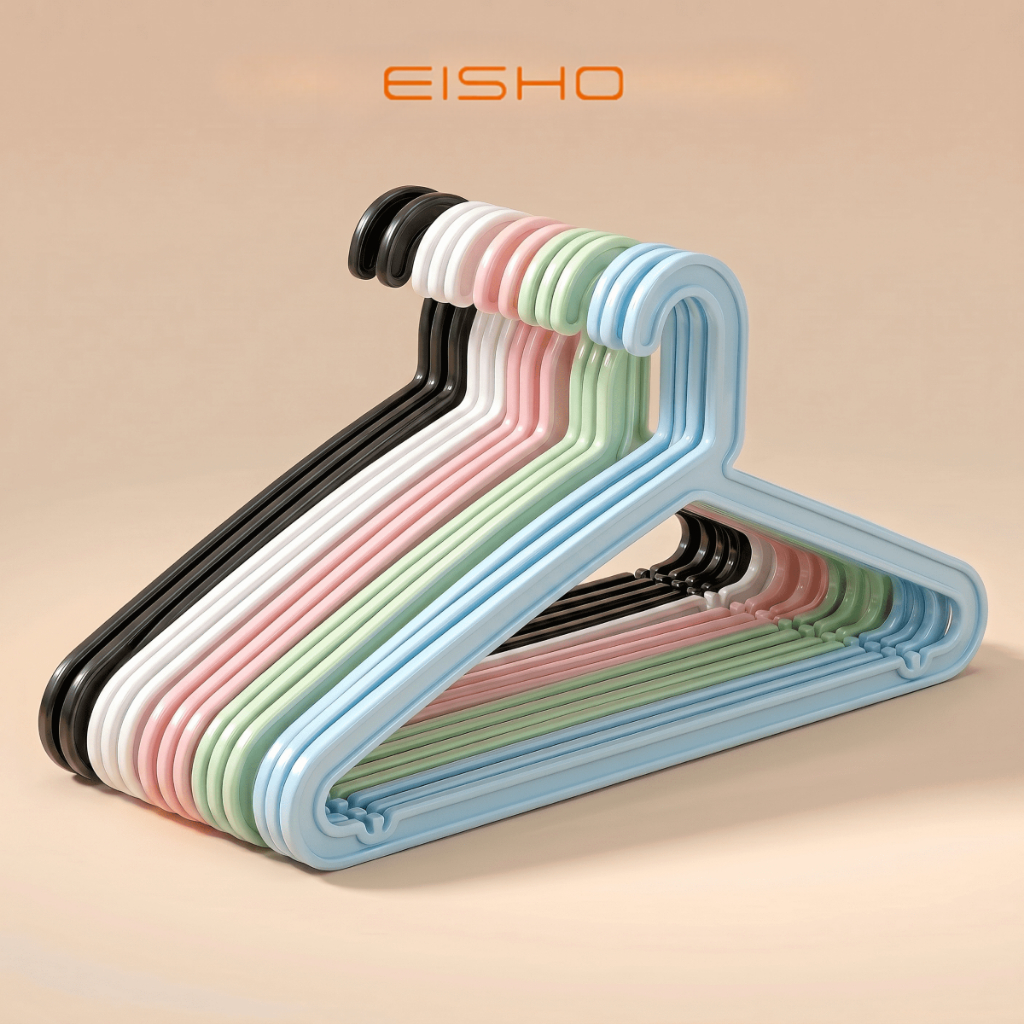 EISHO จัดส่งจากท้องถิ่น🚚ไม้แขวนเสื้อพลาสติก PP พรีเมี่ยม คุณภาพสูง กันลื่น ไม่หลุดง่าย ไม่ทิ้งรอย แขวนสายเดี่ยวได้ อเนกประสงค์ ใช้ในบ้าน แข็งแรงทนทาน น้ำหนักเบา ขายส่ง