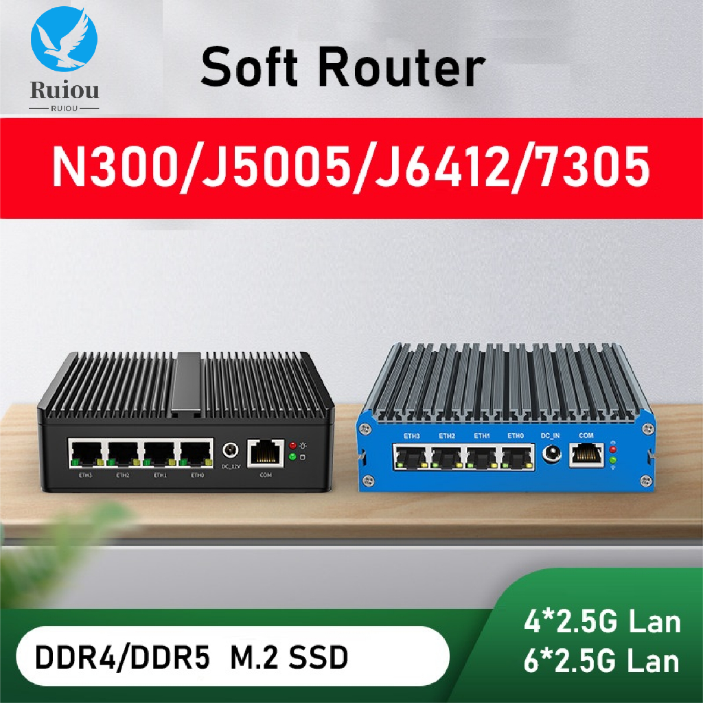 Soft Router i3-N300/J5005/J6412/7305 คอมพิวเตอร์อุตสาหกรรม 6*i226/4*i226 2.5G LAN DDR4/DDR5 Mini PC 