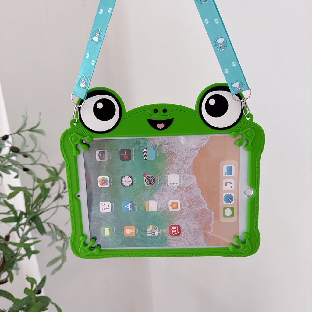 กบ Samsung Galaxy Tab A9 X115 X110, A11 8.7" A9+ A11+ A11 Plus 11 INCH, Tab A 8.0 T290 T295, A7 Lite T220 เคสน่ารักซิลิคอนรอบขาตั้งป้องกันพร้อมสายคล้อง
