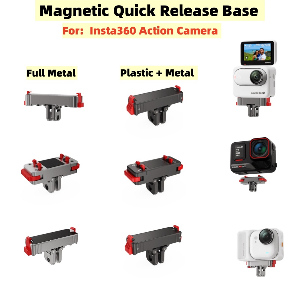 ฐานแม่เหล็กโลหะสําหรับ Insta 360 GO Ultra / GO 3 / 3S / Ace / Ace Pro / Ace Pro 2 / X4 Air / X5 Action Camera, 2-Claw + 1/4 Thread Bracket
