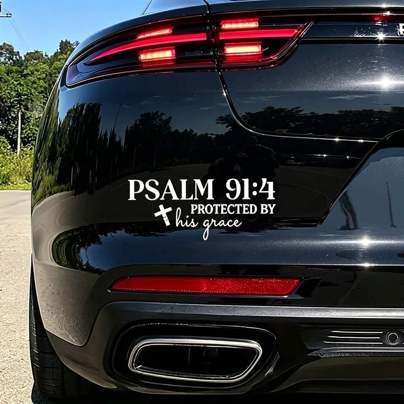 Psalm 91:4 Bible Verse Cross Decal – Christian Faith Car Window Sticker, Scriptture Glass ตกแต่ง, Universal Fit สําหรับหน้าต่างด้านข้างกระจกด้านหลัง, UV ทน