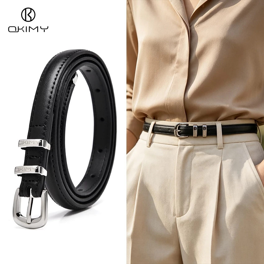 OKIMY แฟชั่นผู้หญิงเข็มขัดเข็มขัดบาง Elegant เข็มหัวเข็มขัดออกแบบ Second-layer Cowhide สายยาว Waistbands