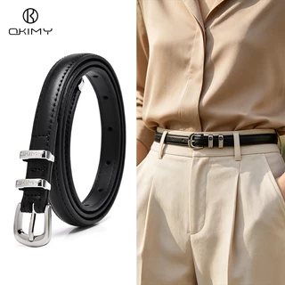 OKIMY แฟชั่นผู้หญิงเข็มขัดเข็มขัดบาง Elegant เข็มหัวเข็มขัดออกแบบ Second-layer Cowhide สายยาว Waistbands