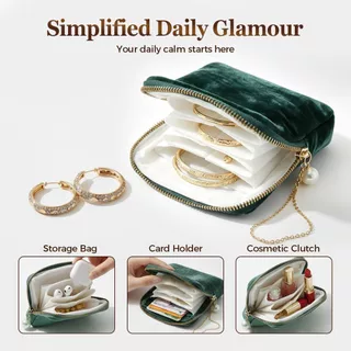กล่องใส่เครื่องประดับ | เคสเครื่องประดับเดินทาง | ผ้ากํามะหยี่ | ซิปพกพาสะดวก | เก็บแหวน ต่างหู สร้อยคอ สร้อยข้อมือ